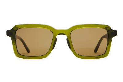 Front view of Crap Eyewear The Heavy Tropix square aviator sunglasses in crystal olive with bronze lenses.