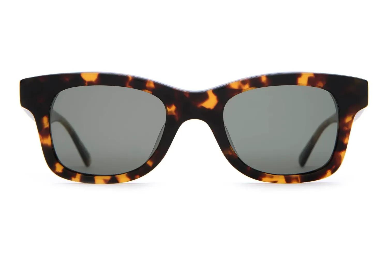 Front view of Crap Eyewear The Suntan Underground sunglasses with a classic square tortoise shell silhouette.