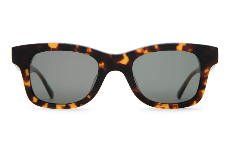 Front view of Crap Eyewear The Suntan Underground sunglasses with a classic square tortoise shell silhouette.