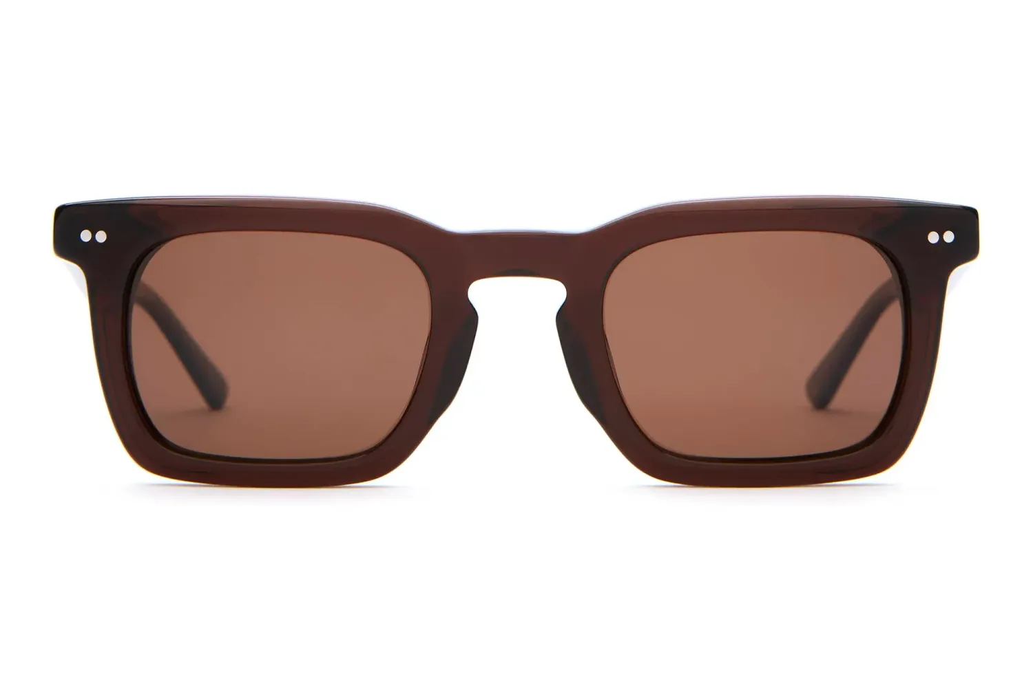 Front view of Crap Eyewear The Radio Haze sunglasses with a square keyhole silhouette and amber-tinted lenses.