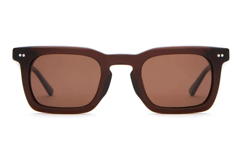 Front view of Crap Eyewear The Radio Haze sunglasses with a square keyhole silhouette and amber-tinted lenses.