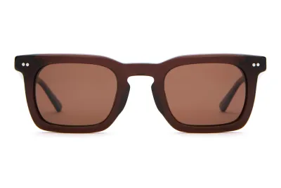 Front view of Crap Eyewear The Radio Haze sunglasses with a square keyhole silhouette and amber-tinted lenses.