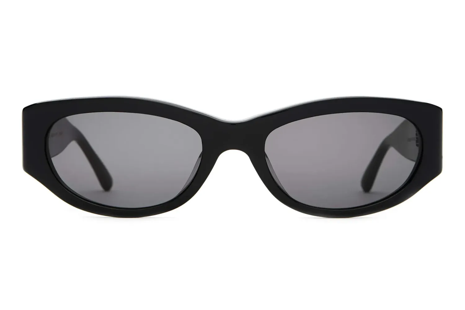 Front view of Crap Eyewear The Funk Punk wraparound sunglasses in black with grey lenses.