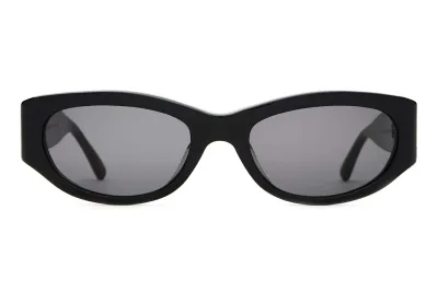 Front view of Crap Eyewear The Funk Punk wraparound sunglasses in black with grey lenses.