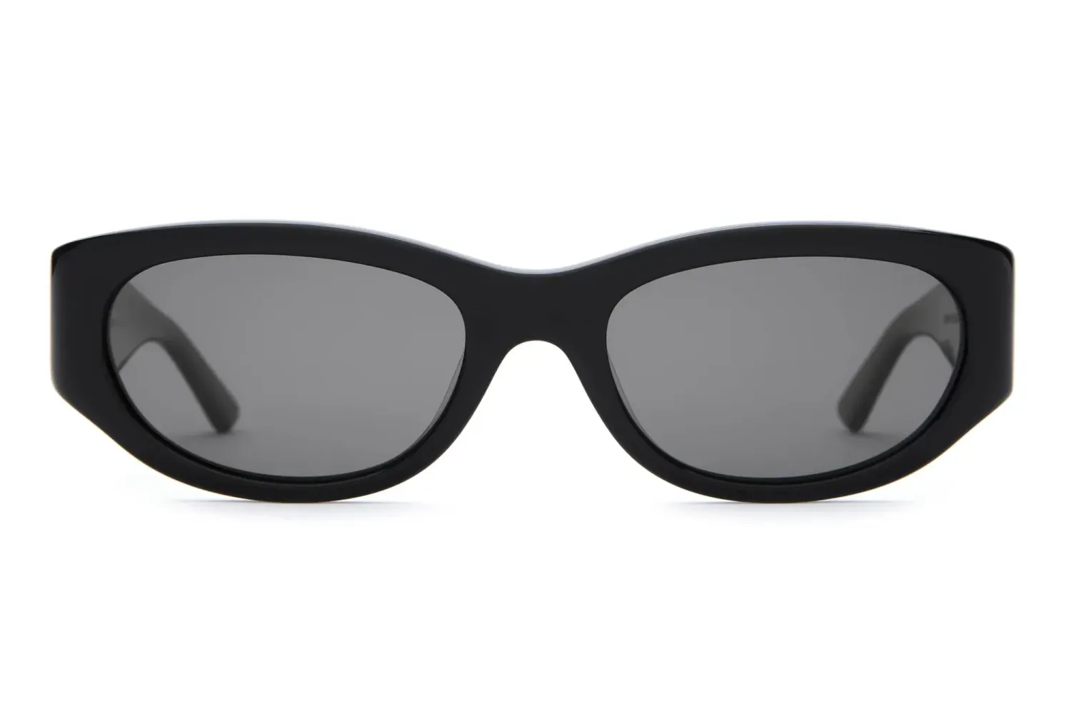 Front view of Crap Eyewear The Funk Punk wraparound sunglasses in black with polarized grey lenses.