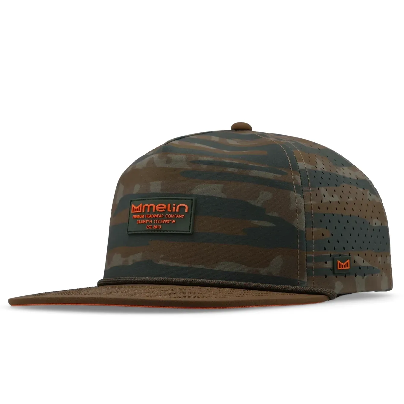 Melin Coronado Brick Hydro snapback hat in Everglade camo side angle view