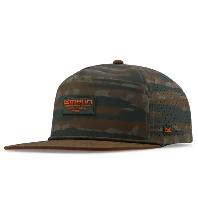 Melin Coronado Brick Hydro snapback hat in Everglade camo side angle view