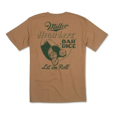 Back view of American Needle Miller High Life tee with oversized dice graphic and Let 'em Roll artwork