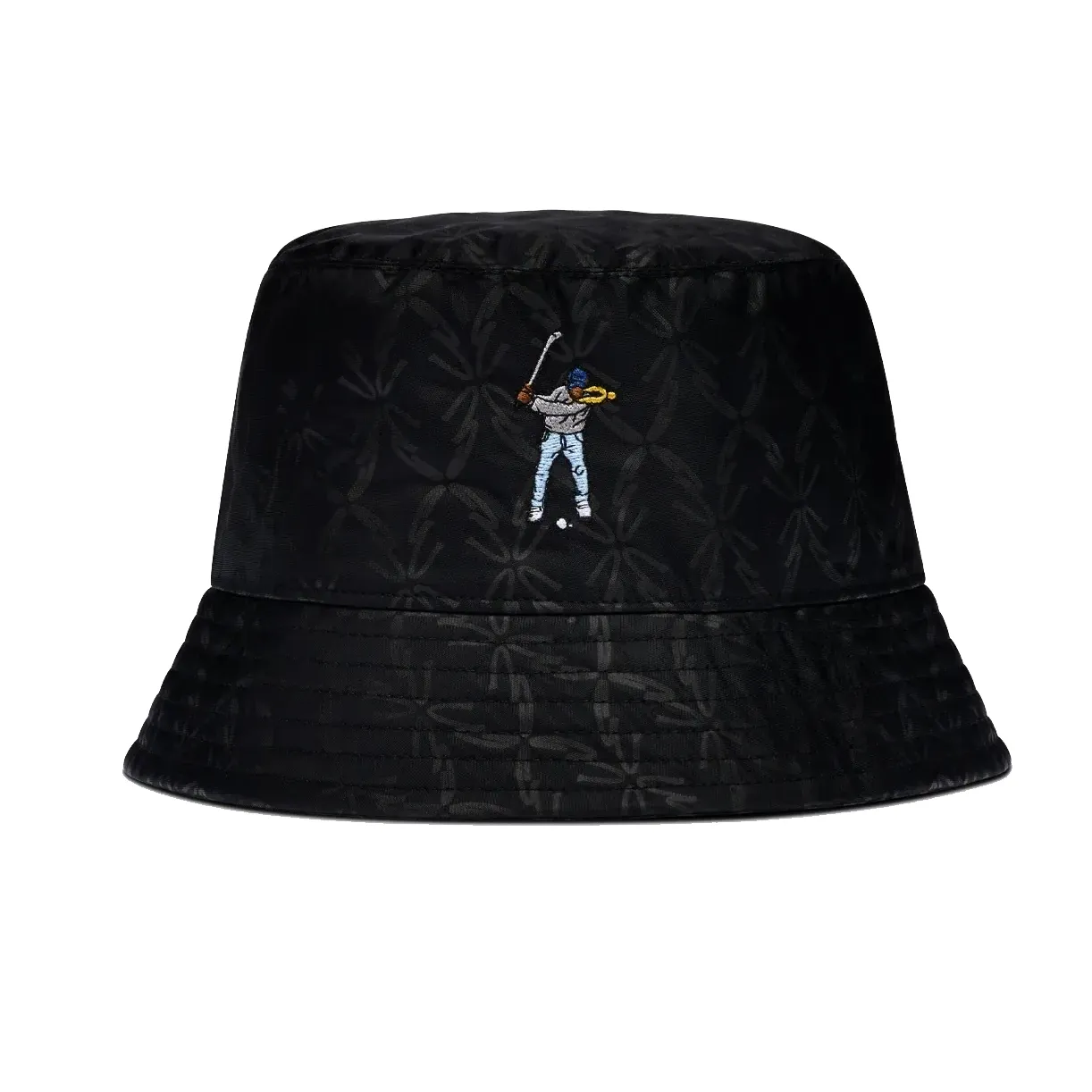Front view of Eastside Golf Bucket Hat featuring tonal all-over print and Swingman embroidery