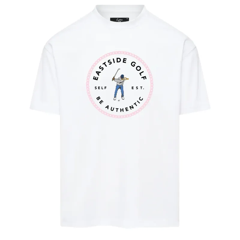 Front view of Eastside Golf Pro Series Tee featuring circular Swingman chest graphic
