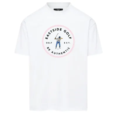 Front view of Eastside Golf Pro Series Tee featuring circular Swingman chest graphic
