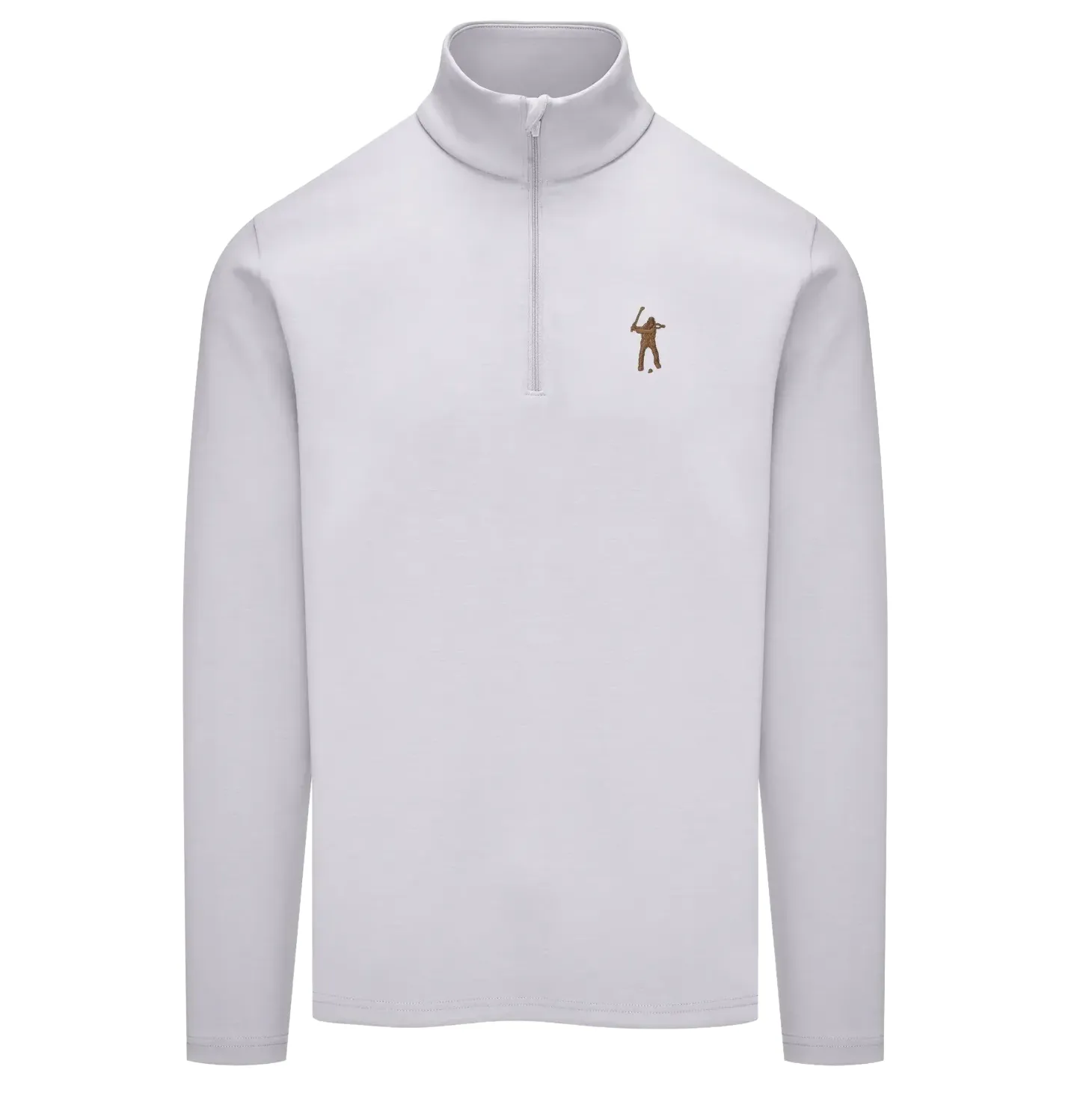 Front view of Eastside Golf Signature 1/4 Zip in opal grey with embroidered Swingman logo