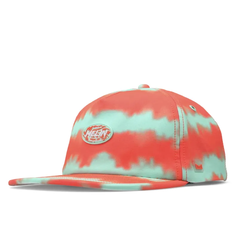 Melin Eagle Hydro snapback hat in infrared neon tie dye colorway angled front view