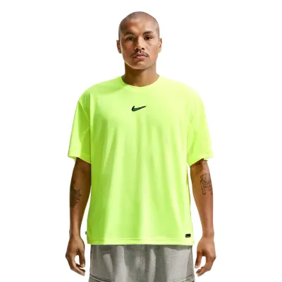 Front view of Nike SB Ishod short-sleeve jersey in bright volt performance fabric.