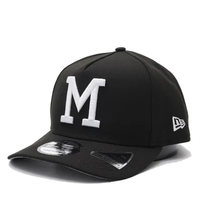 New Era Milwaukee Brewers 70’s M 9FIFTY A-Frame snapback hat in black and white angled view