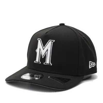 New Era Milwaukee Brewers 90’s M 9FIFTY A-Frame snapback hat in black and white front angle view