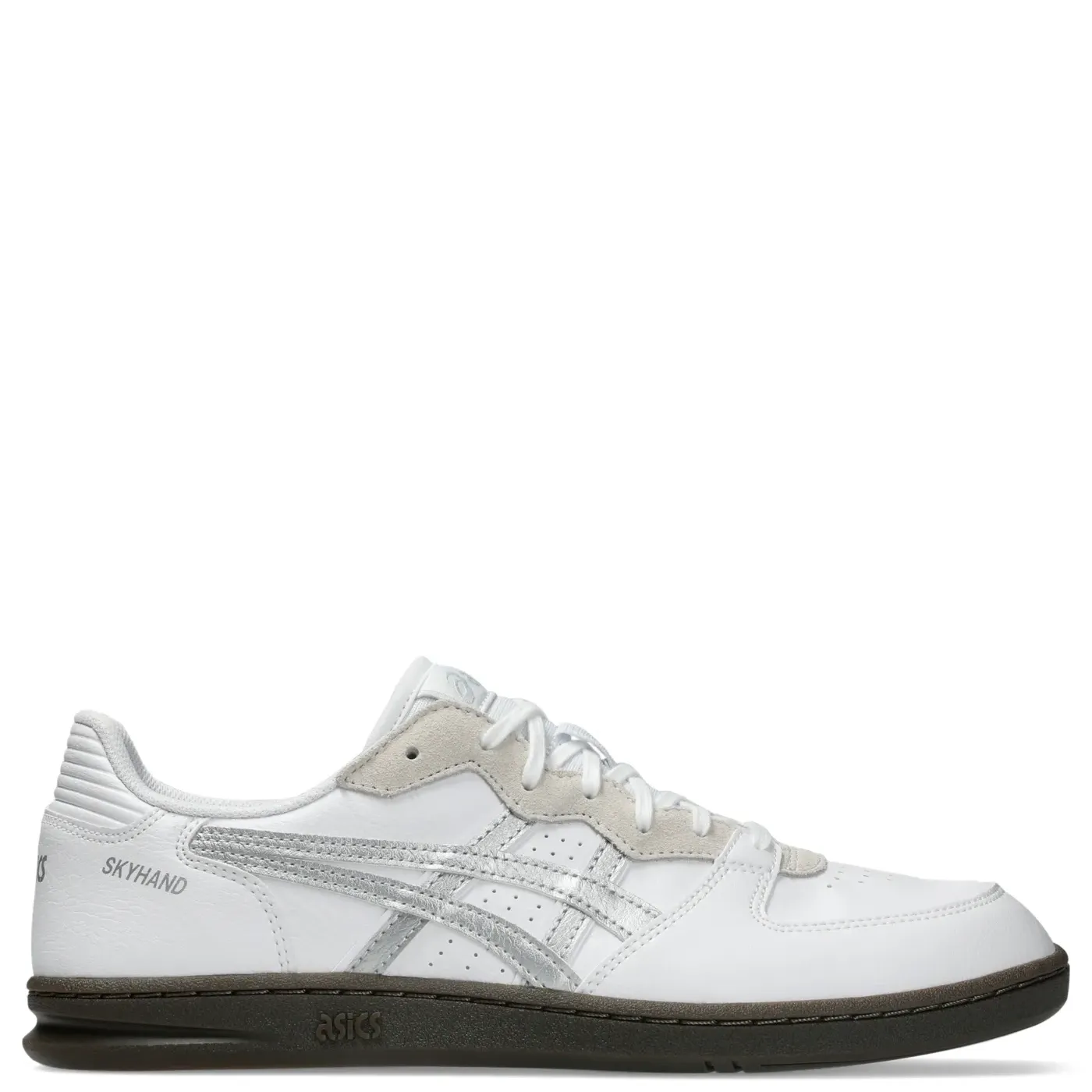 Right side profile of ASICS SKYHAND OG featuring retro handball-inspired styling and gum outsole.

