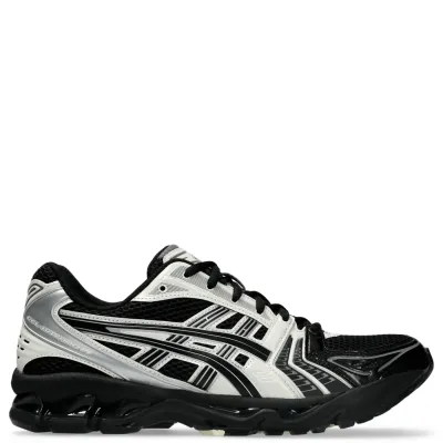 Right side profile of ASICS GEL-KAYANO 14 in Black and Cream with heritage running styling.