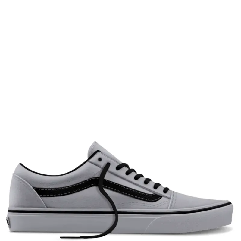 Vans Old Skool Tonal Light Grey Black sneaker with leather upper and black Sidestripe branding.