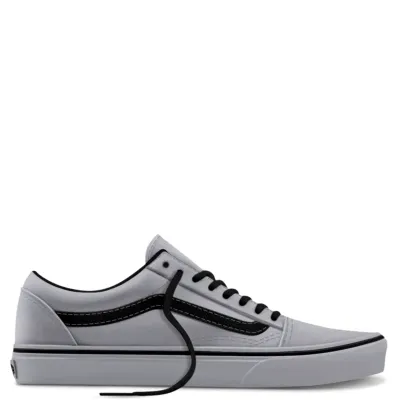 Vans Old Skool Tonal Light Grey Black sneaker with leather upper and black Sidestripe branding.