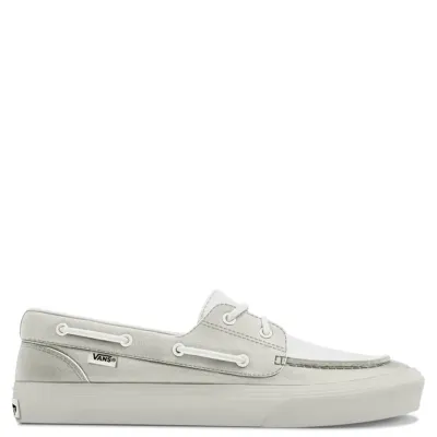 Vans 2-Eyelet Boat Shoe Marshmallow with leather upper, moc-toe stitching, and rawhide-style laces.
