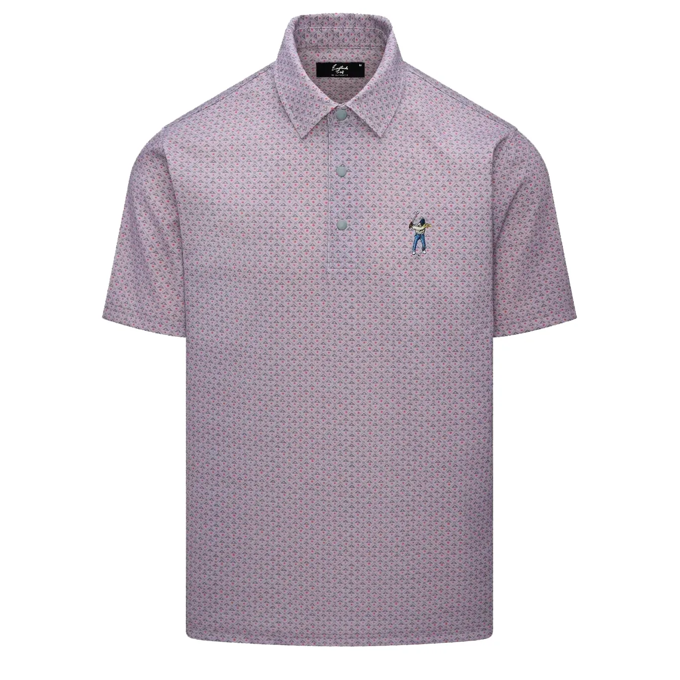 Front view of Eastside Golf Snap Placket Polo in Opal Grey with triangle dot print