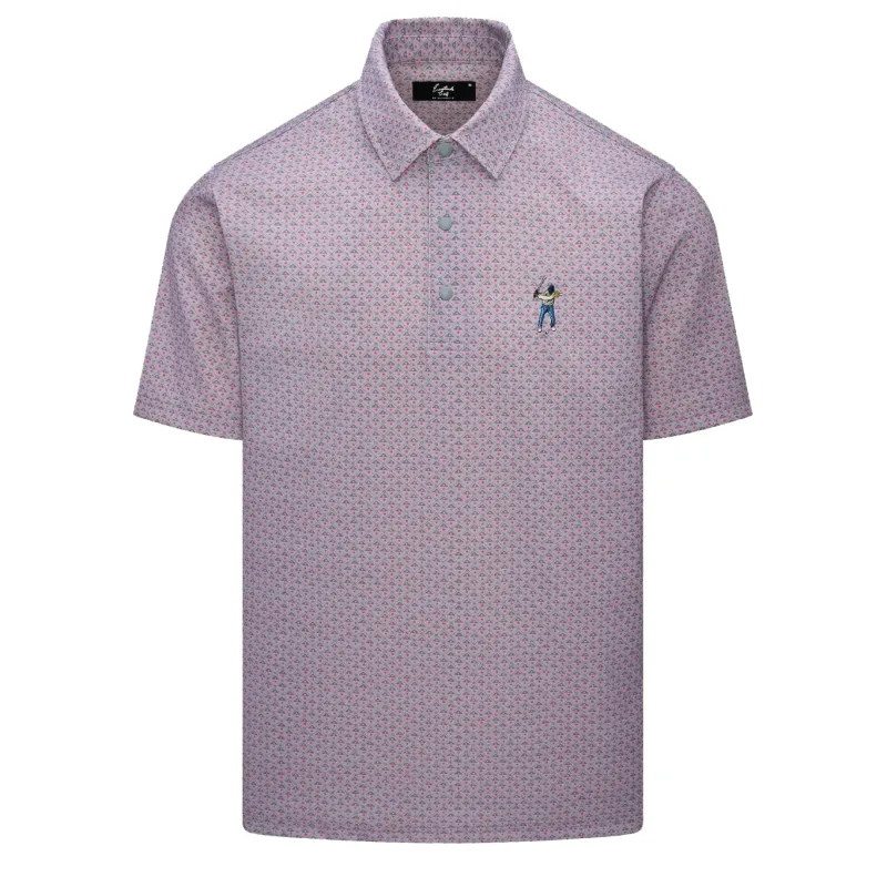 Front view of Eastside Golf Snap Placket Polo in Opal Grey with triangle dot print