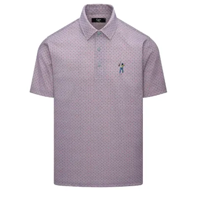 Front view of Eastside Golf Snap Placket Polo in Opal Grey with triangle dot print