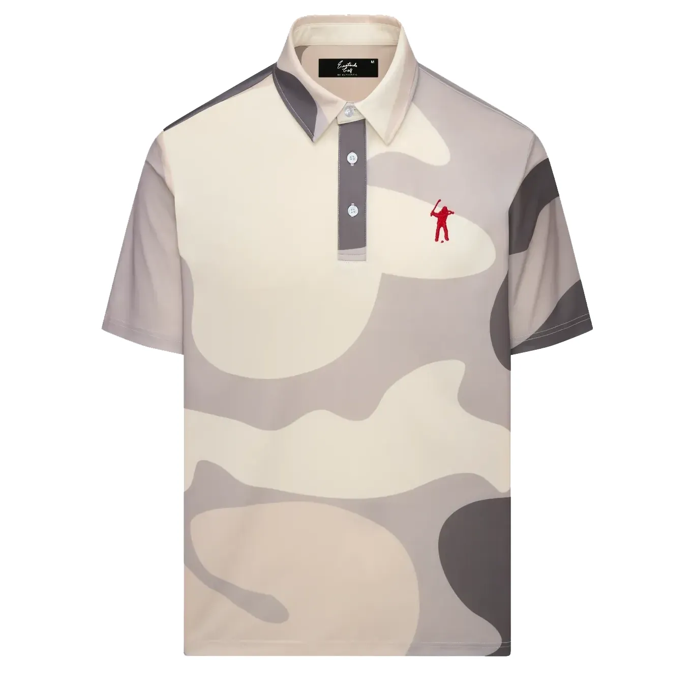 Front view of Eastside Golf Signature Polo in charcoal grey camouflage print