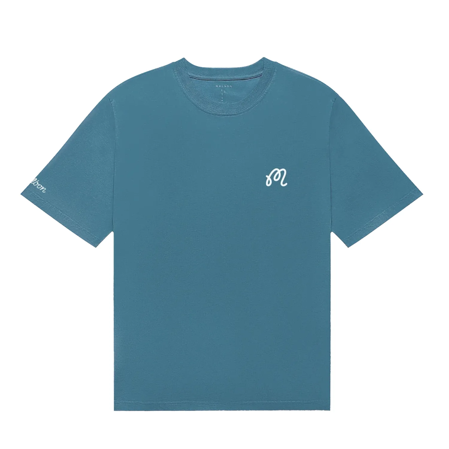 Front view of Malbon Golf Bermuda Tee in Aegean Blue with embroidered M logo