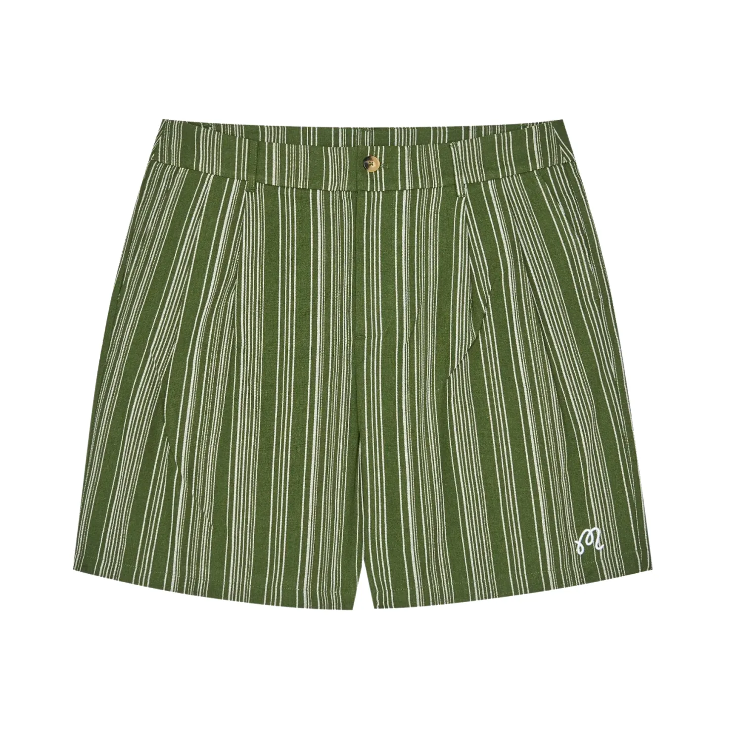 Malbon Golf Arena Short in Chive Stripe with pleated front and embroidered logo detail.