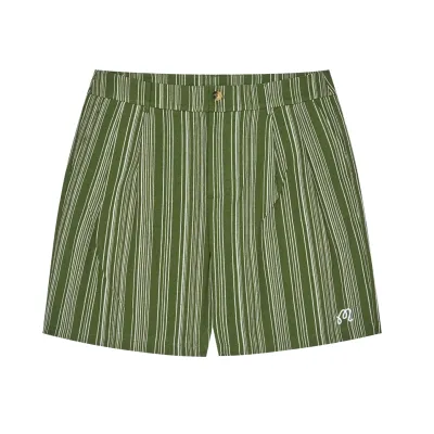 Malbon Golf Arena Short in Chive Stripe with pleated front and embroidered logo detail.