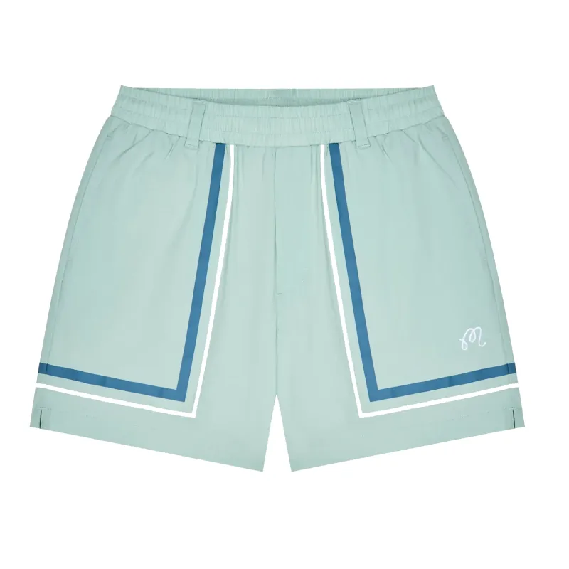 Malbon Golf Scooter Playa Short in Surf Spray with blue and white stripe detailing.