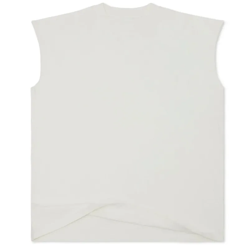 Cotton Collective Muscle Tee in Blanc White shown from the front with a sleeveless boxy silhouette.