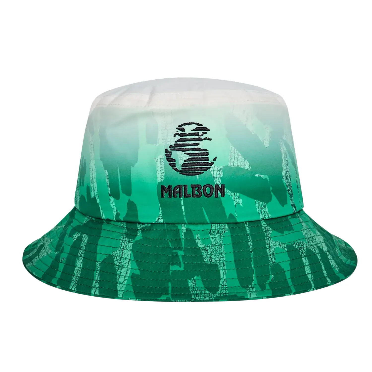 Back view of Malbon Golf bucket hat in Jungle Gradient camo with black embroidered Malbon logo.