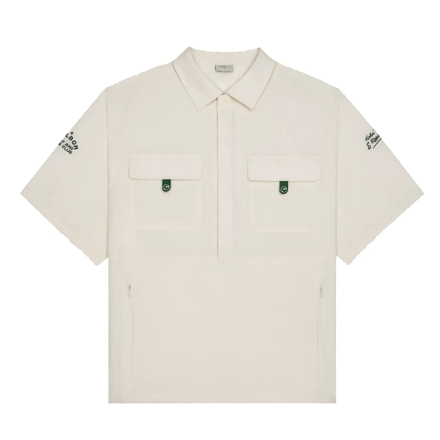 Front product image of the Malbon Golf Bass Club Seersucker Windshirt in Ivory.