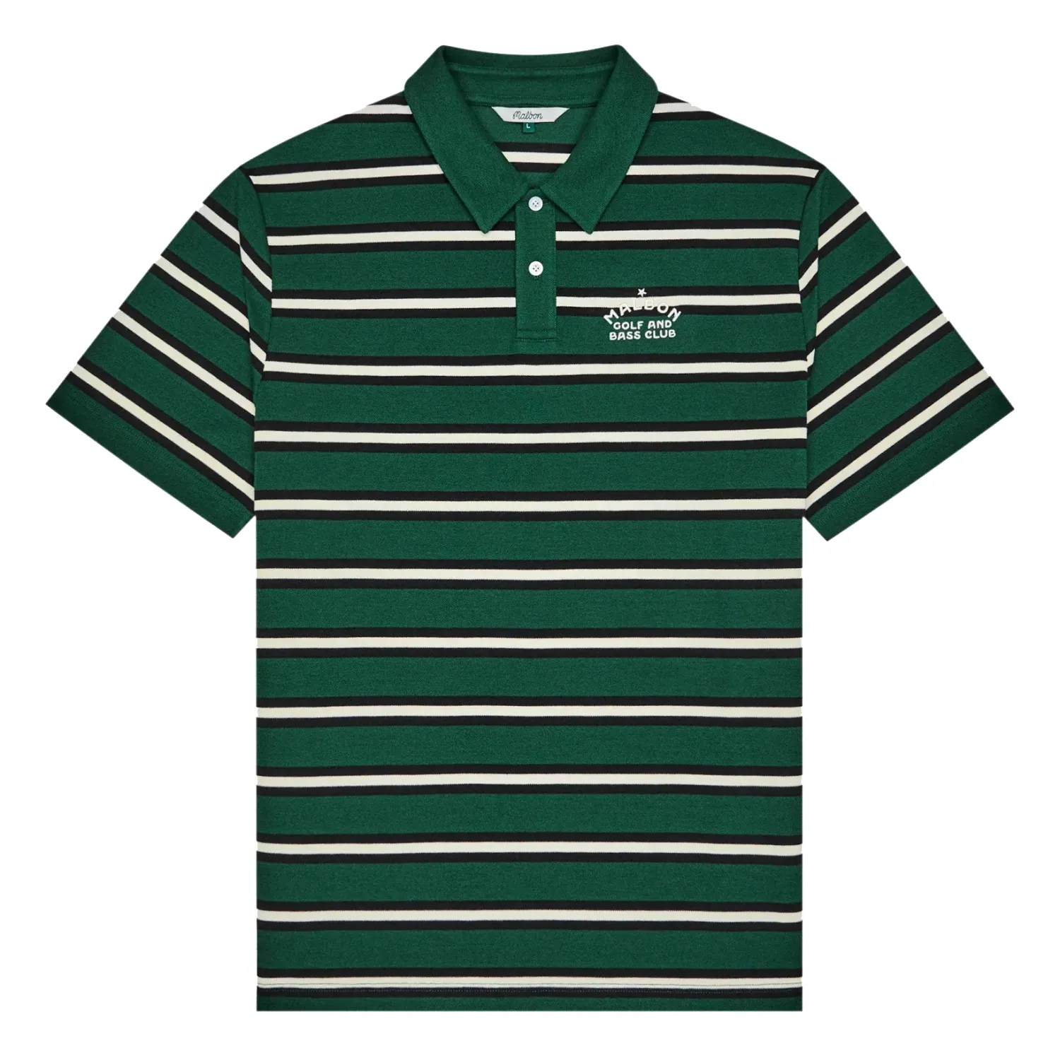 Front product image of the Malbon Golf Fairway Bass Club Polo in Forest Stripe.