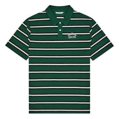 Front product image of the Malbon Golf Fairway Bass Club Polo in Forest Stripe.