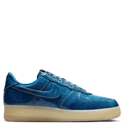 Medial side profile of the Nike Air Force 1 Retro Patent Denim sneaker.