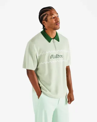Malbon Benny Polo Green Tint Cotton Knit Shirt