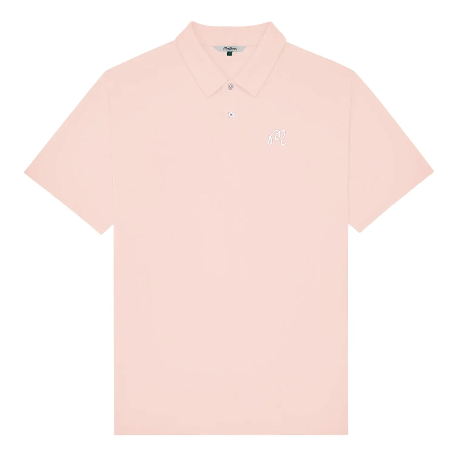 Flat lay of Malbon Fairway Polo in rosy touch with white chest logo.