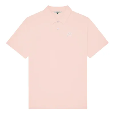Flat lay of Malbon Fairway Polo in rosy touch with white chest logo.