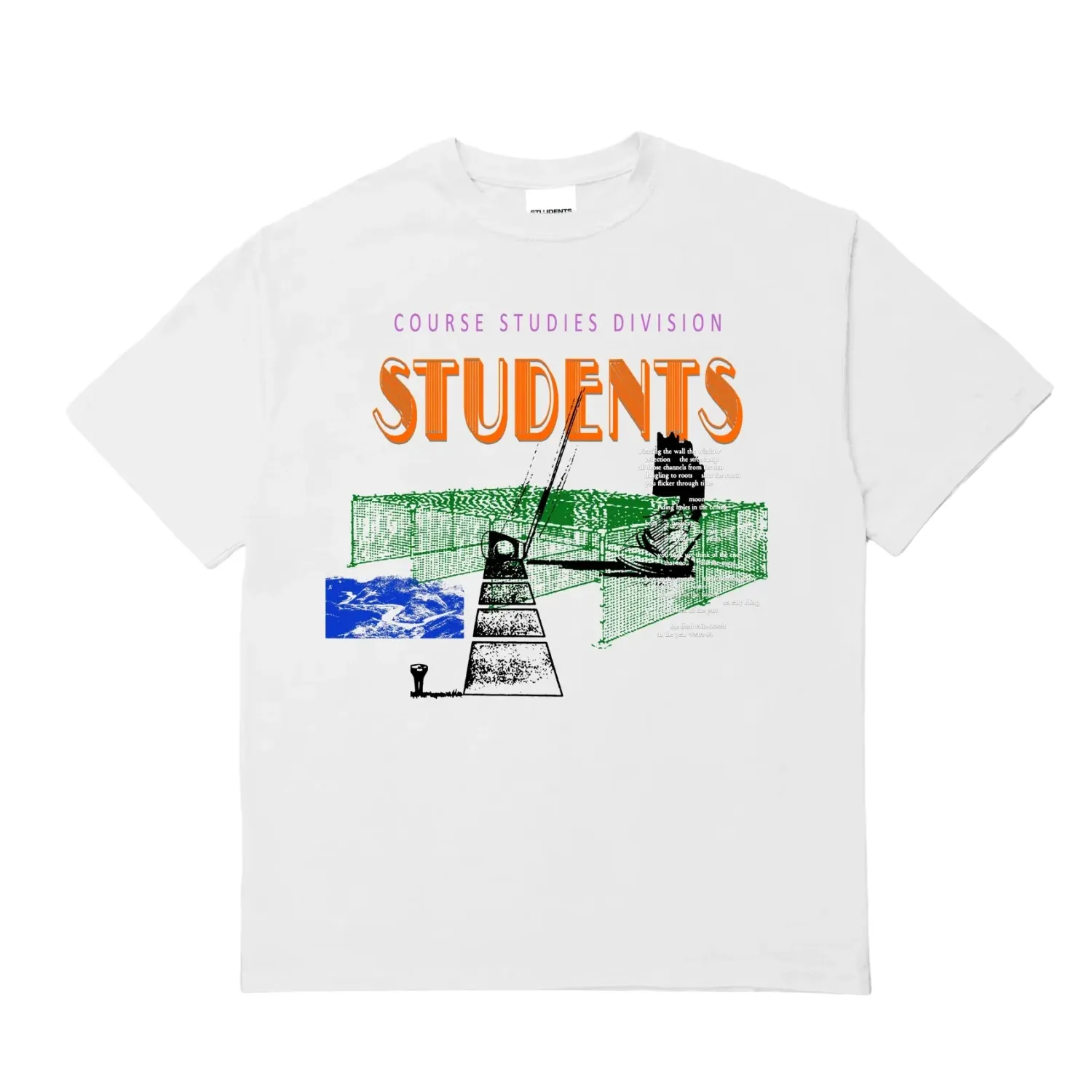 Front product image of the Students Golf Twilight Tee with colorful graphic print.