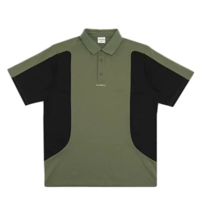 Front view of the Students Golf Ledgewood Polo Shirt in Military with black contrast side panels.