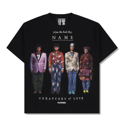 Front flat lay of the Pleasures x Talking Heads Creatures Heavyweight Tee in Black.