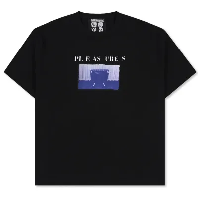 Front view of the Pleasures x Talking Heads Speaking Heavyweight Tee in Black.