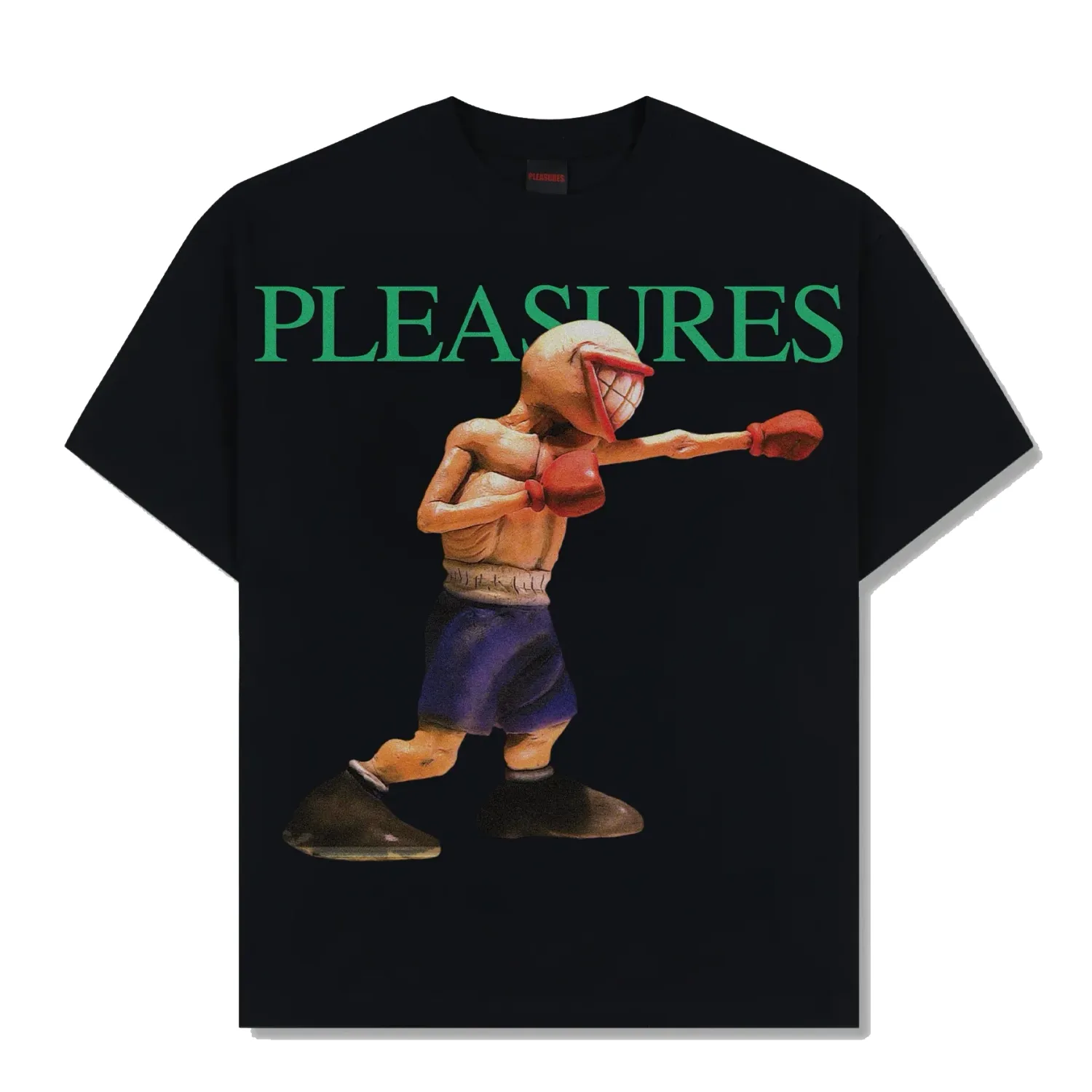 Front view of the Pleasures x Primus Animals Tee in Black with boxer graphic.