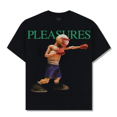 Front view of the Pleasures x Primus Animals Tee in Black with boxer graphic.