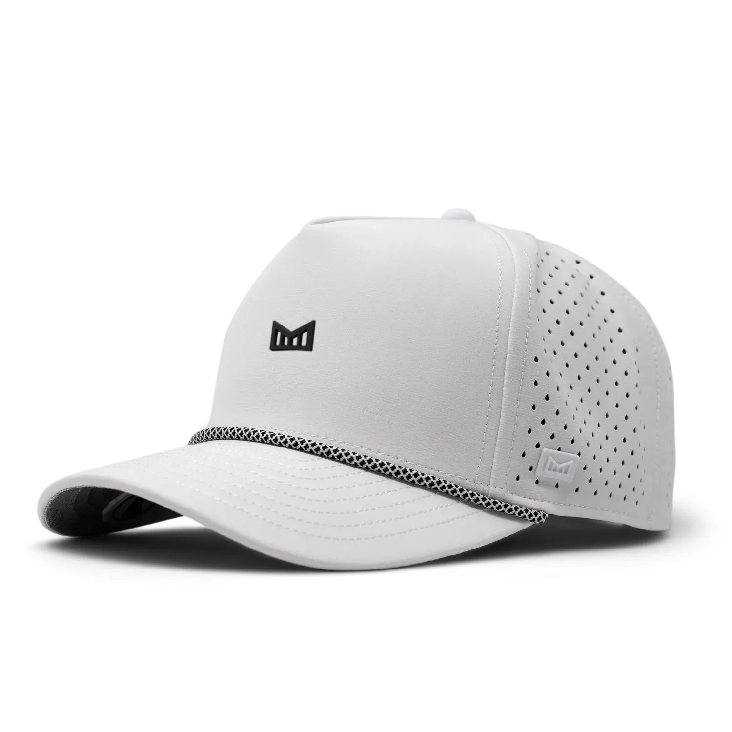 Melin Odysea Rope Bulls Icon HYDRO Hat in White with black rope detail.