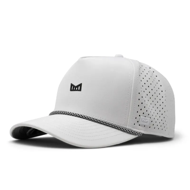 Melin Odysea Rope Bulls Icon HYDRO Hat in White with black rope detail.
